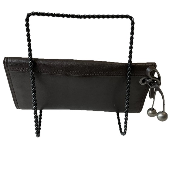 Vintage New Kenzo Leather Wallet Clutch Kiss Lock Coin Purse Brown Boho Retro - Picture 3 of 12